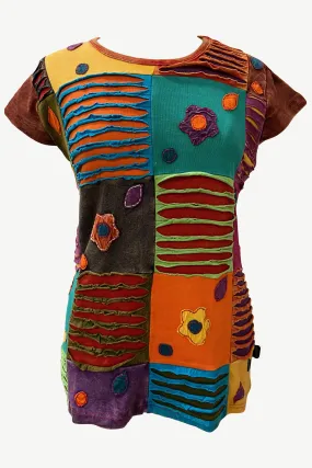 120 RB Knit Cotton Boho Razor Cut Embroidered Cap Sleeve Tank Top Blouses
