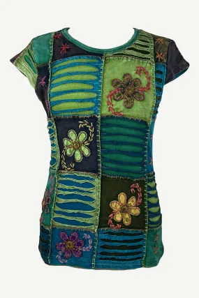 121 RB Knit Cotton Boho Razor Cut Embroidered Cap Sleeve Tank Top Blouses