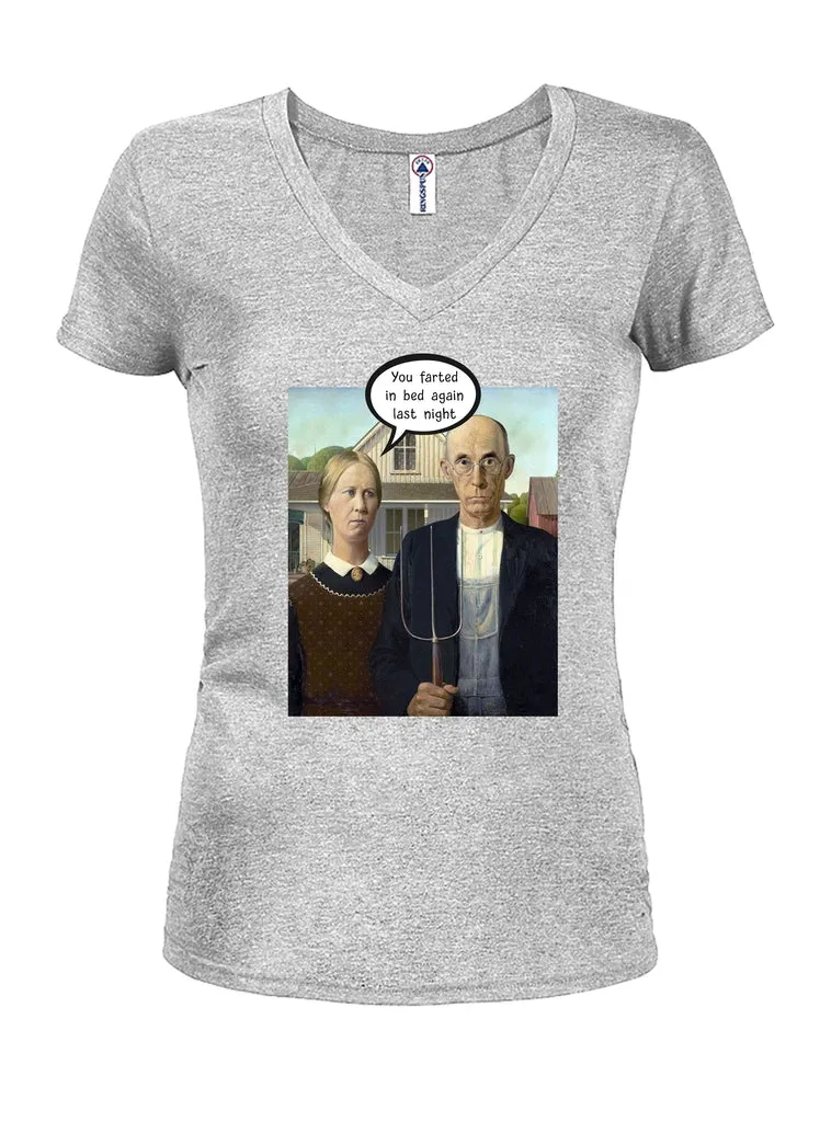 American Gothic Farts Juniors V Neck T-Shirt