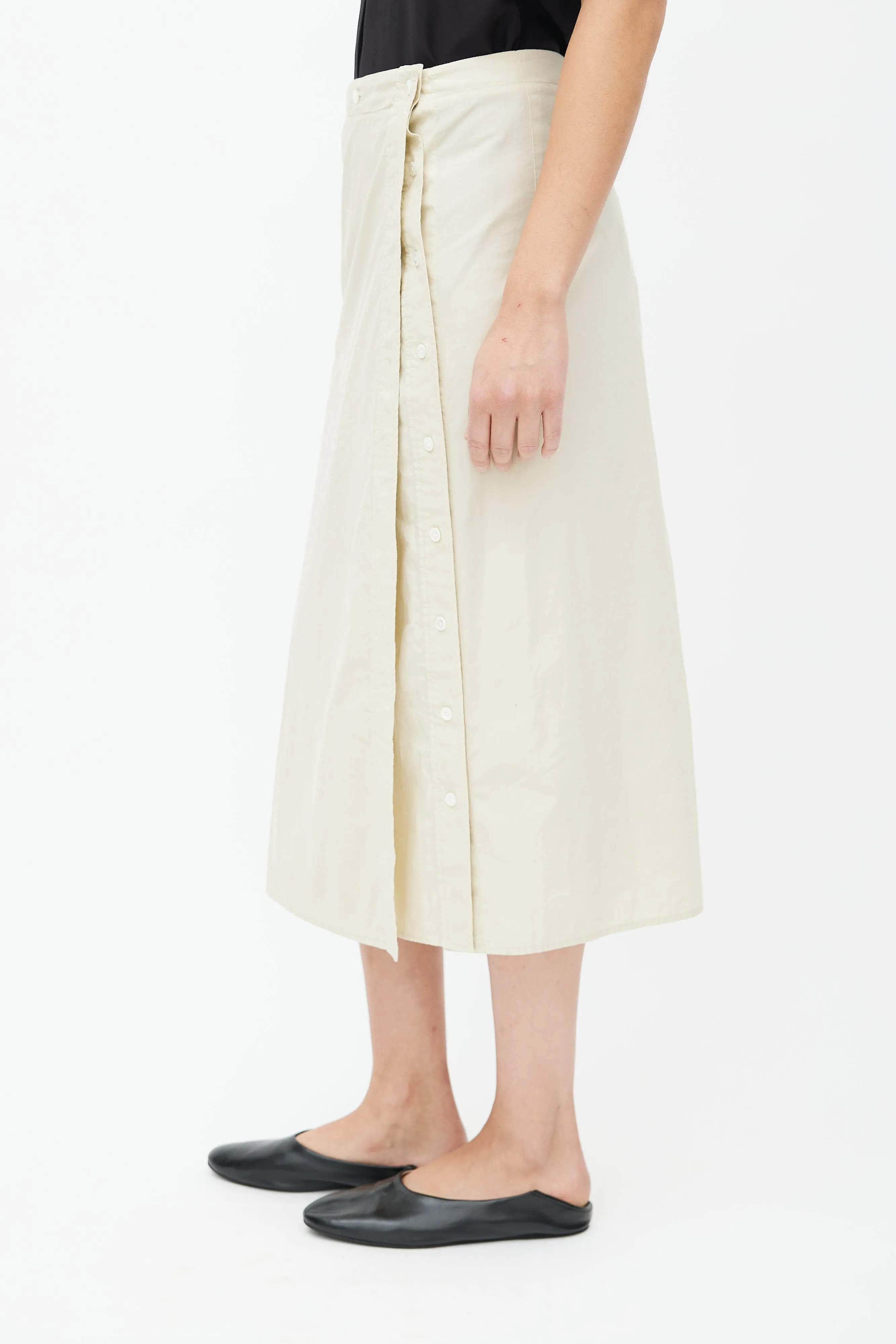 Beige Buttoned Wrap Skirt