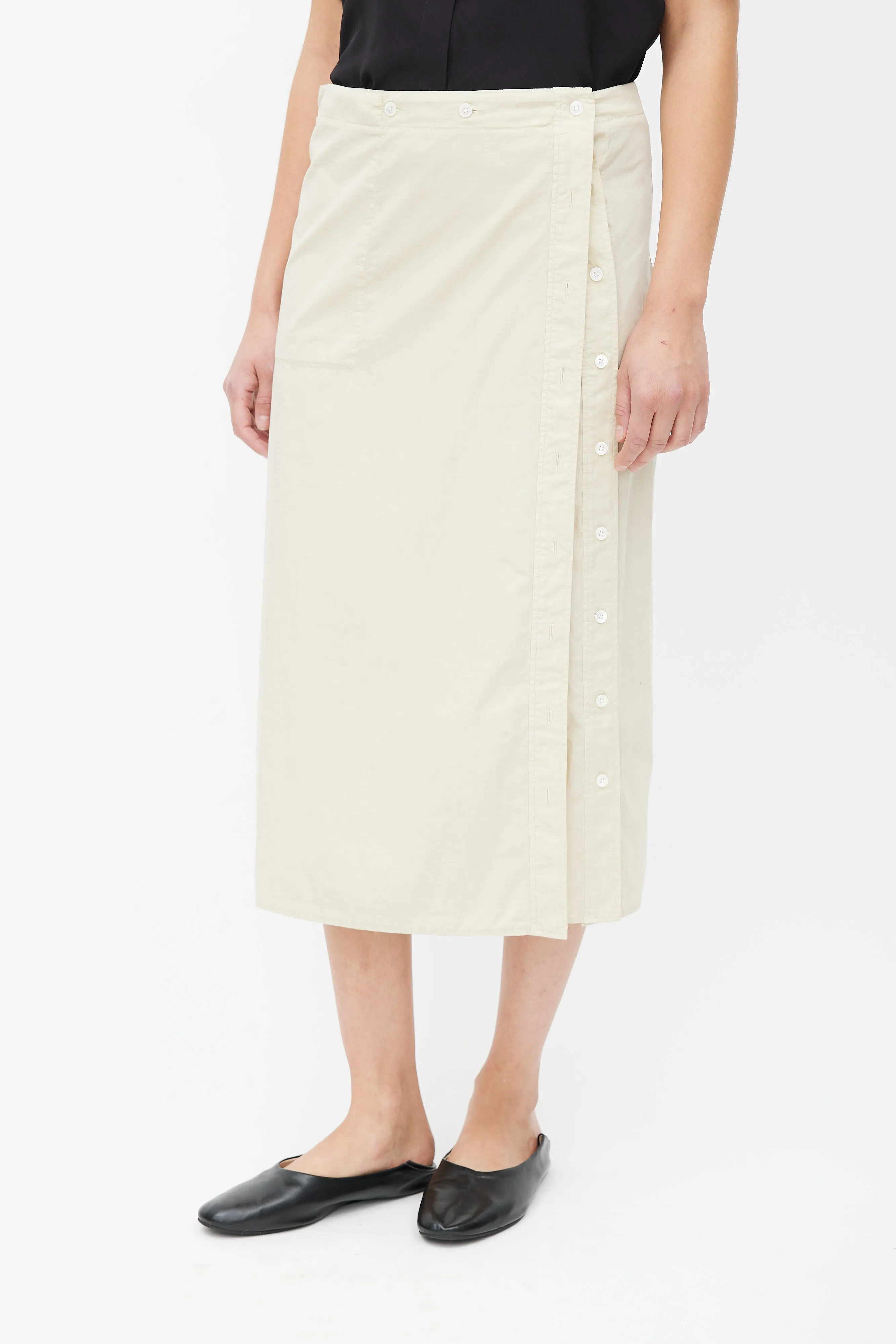 Beige Buttoned Wrap Skirt