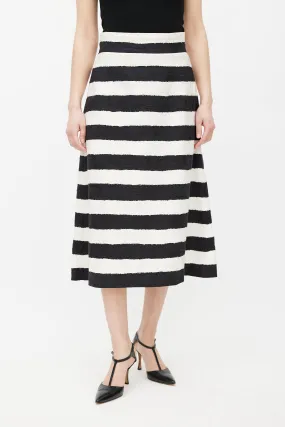 Black & White Floral Jacquard Striped Skirt