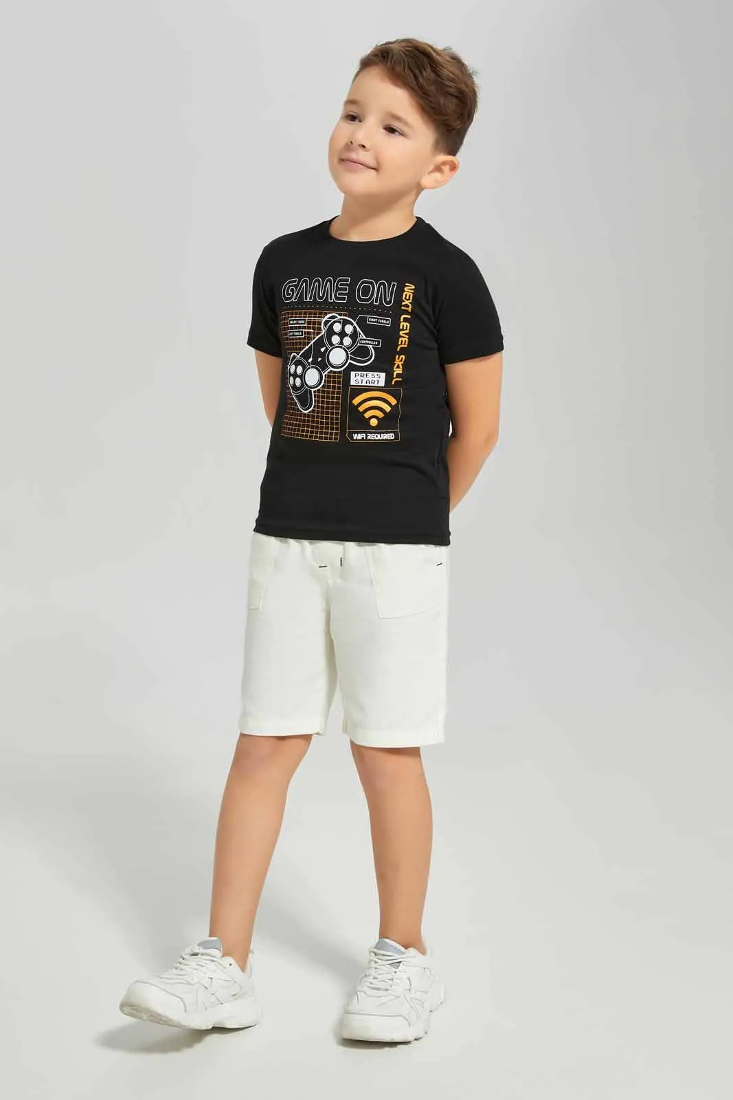 Boys Black Game On Print T-Shirt