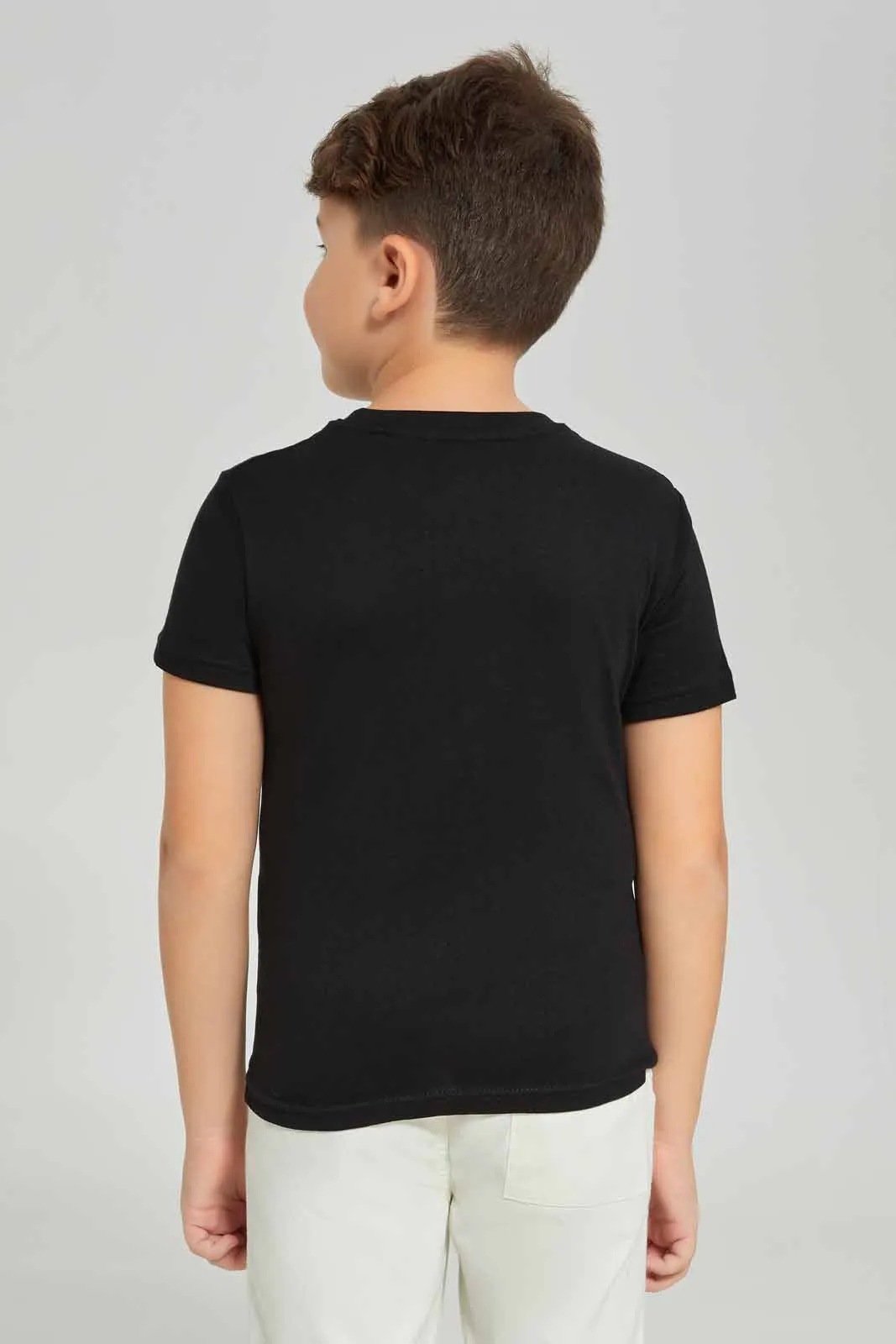 Boys Black Game On Print T-Shirt