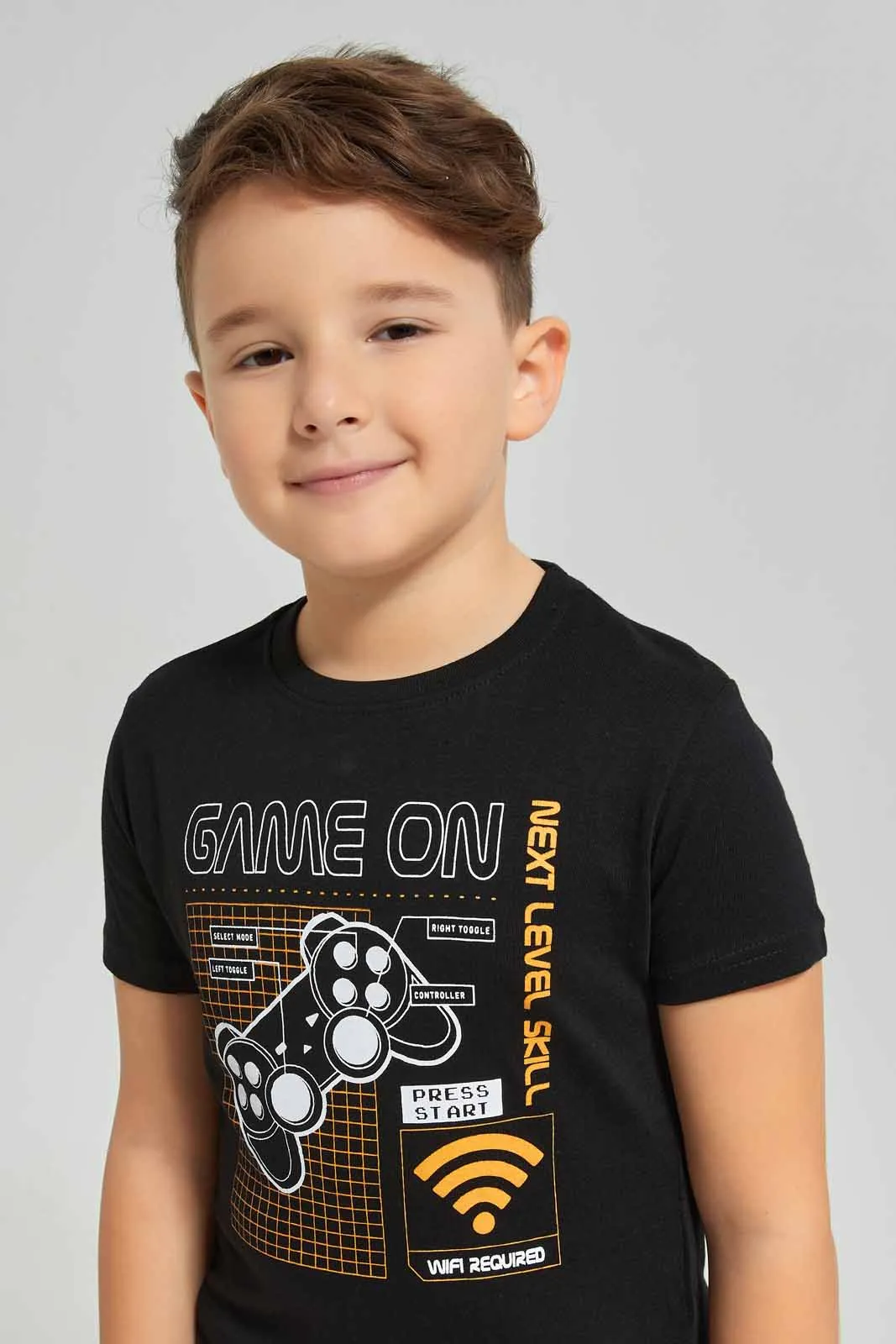 Boys Black Game On Print T-Shirt