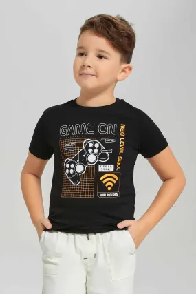 Boys Black Game On Print T-Shirt