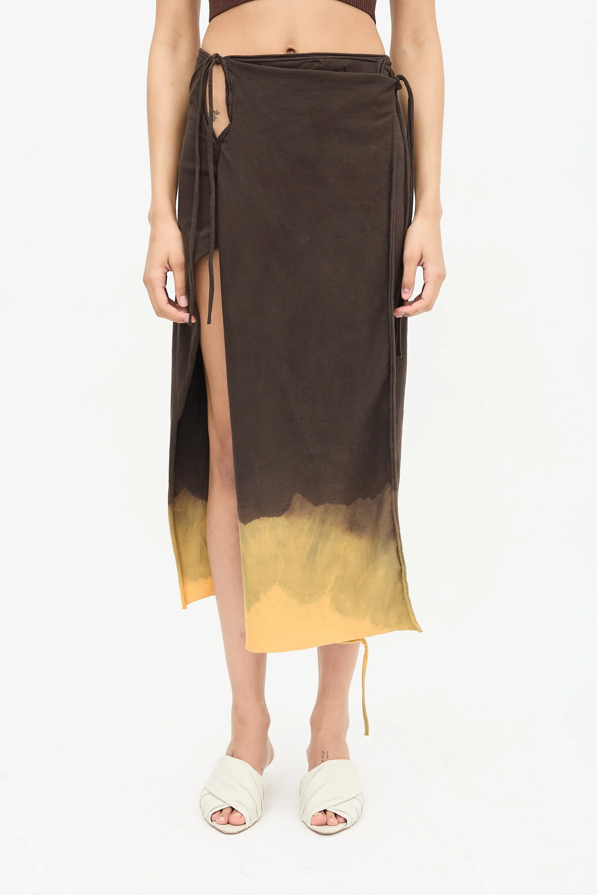 Brown & Orange Midi Wrap Skirt