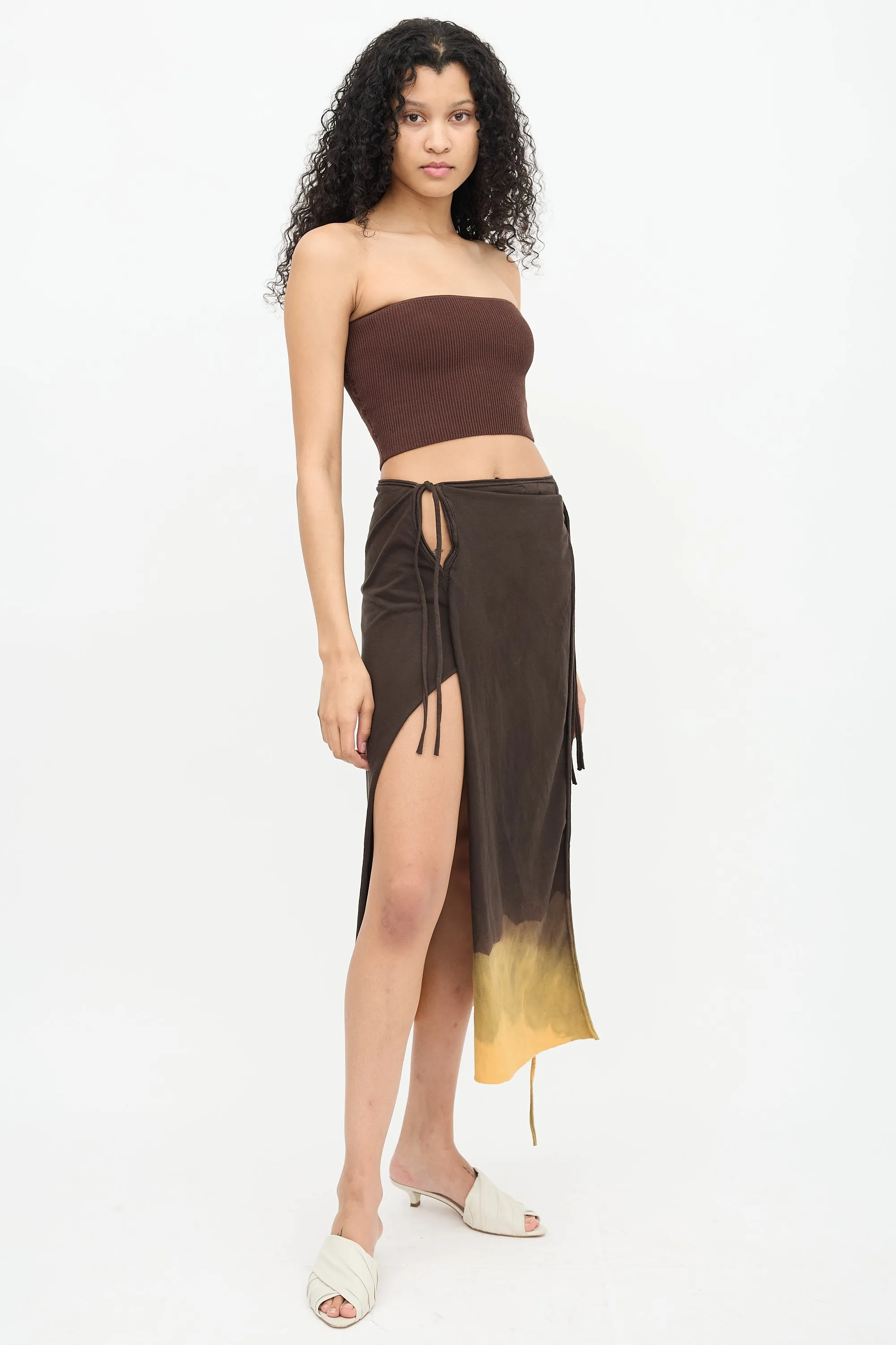 Brown & Orange Midi Wrap Skirt
