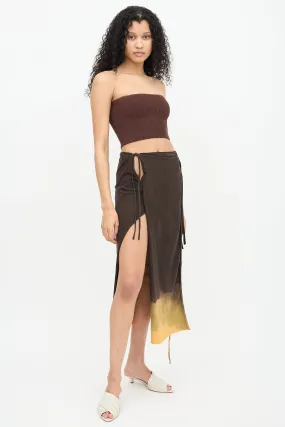 Brown & Orange Midi Wrap Skirt