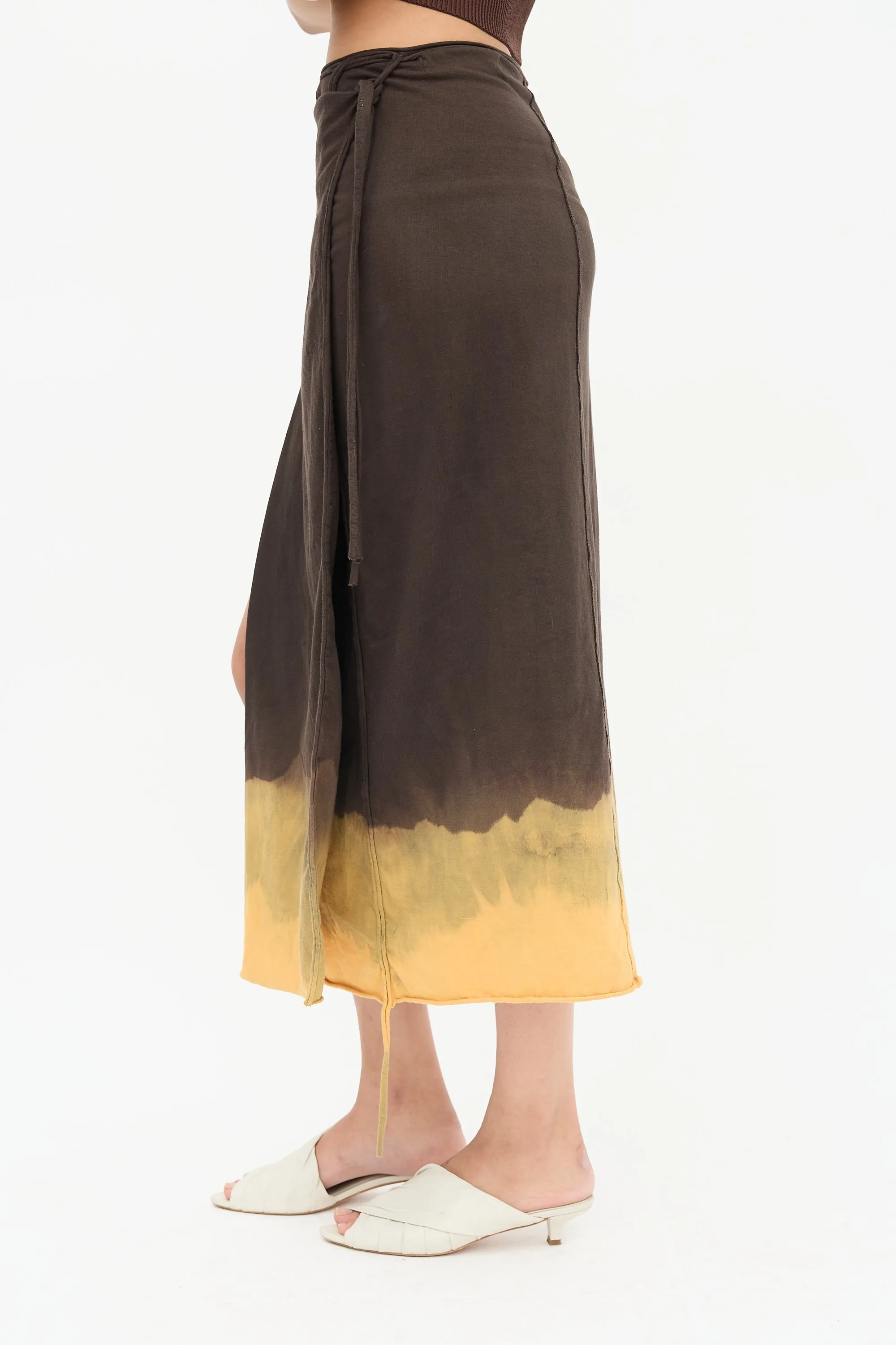 Brown & Orange Midi Wrap Skirt