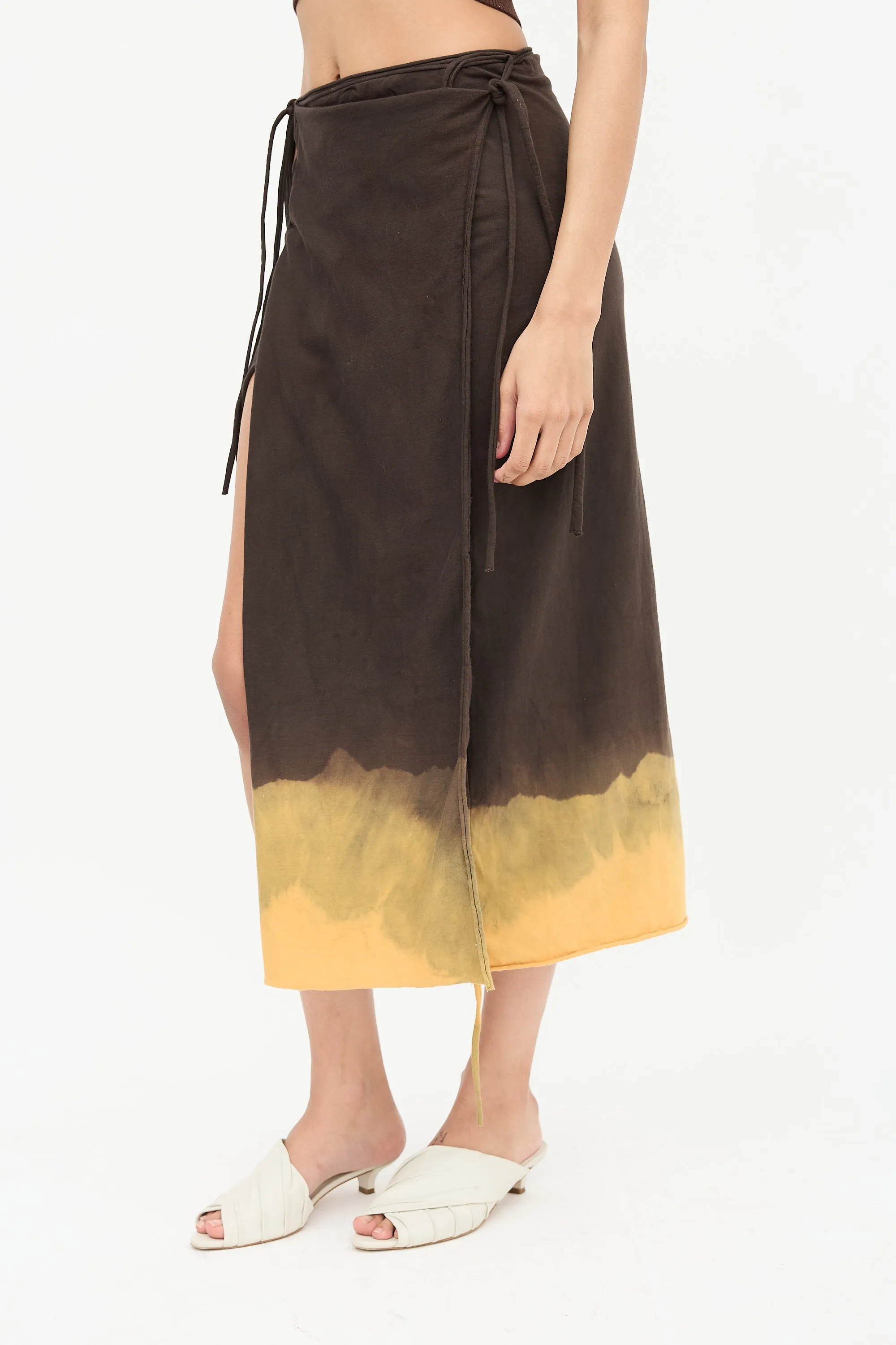 Brown & Orange Midi Wrap Skirt