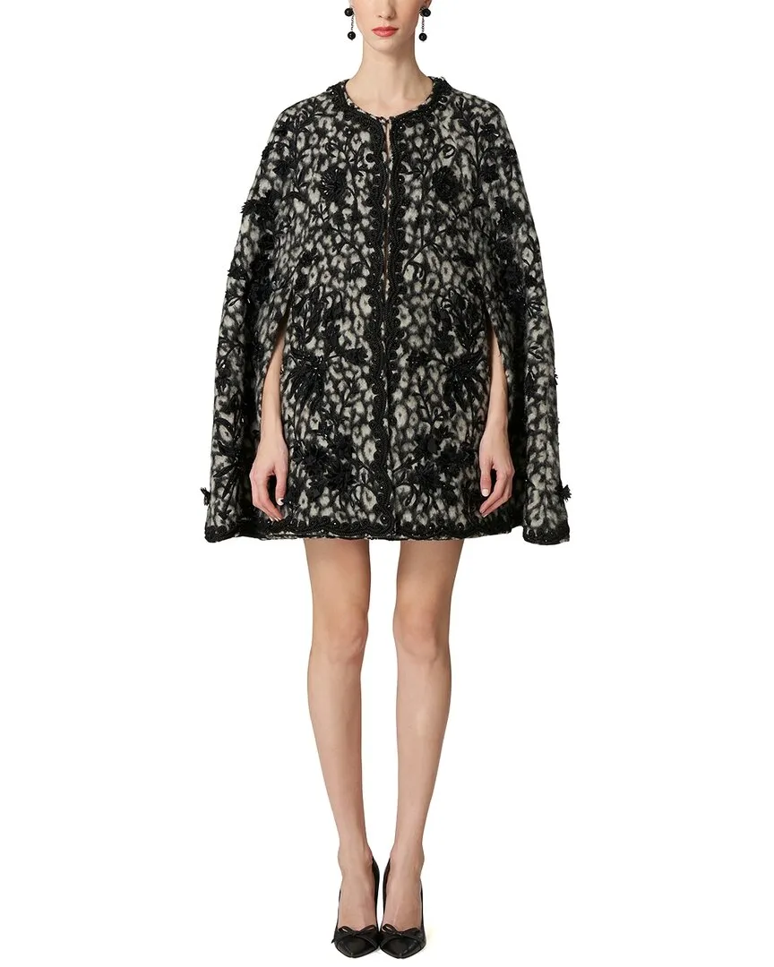 Carolina Herrera Embellished Mid Length Wool-Blend Cape
