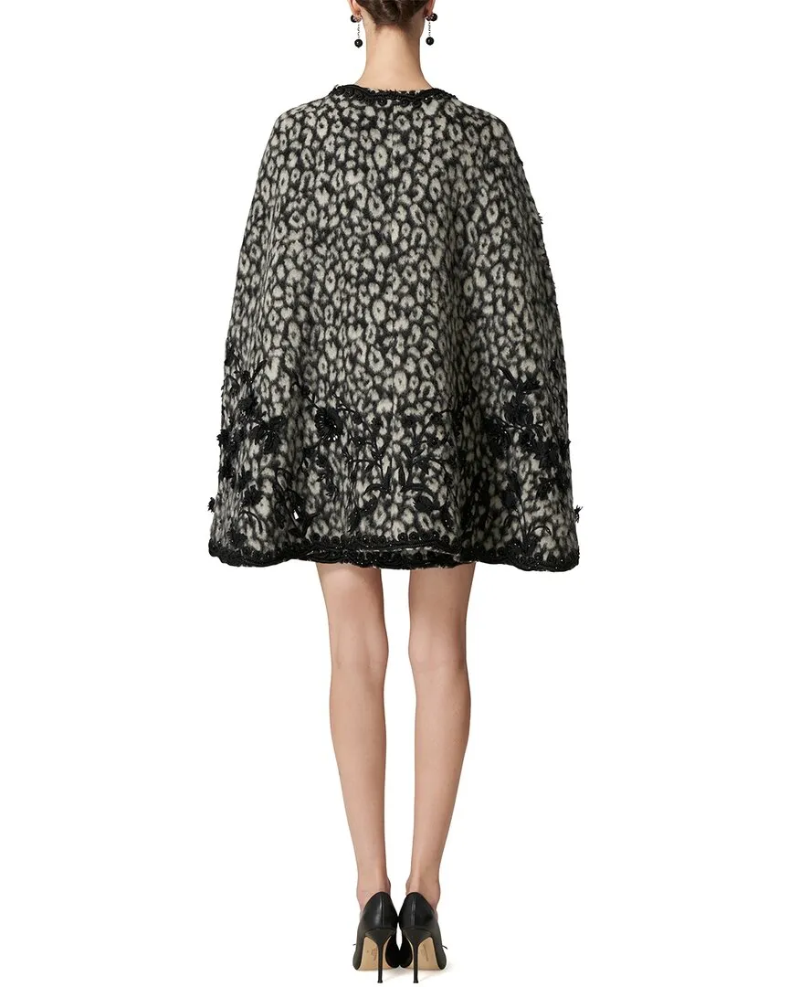 Carolina Herrera Embellished Mid Length Wool-Blend Cape