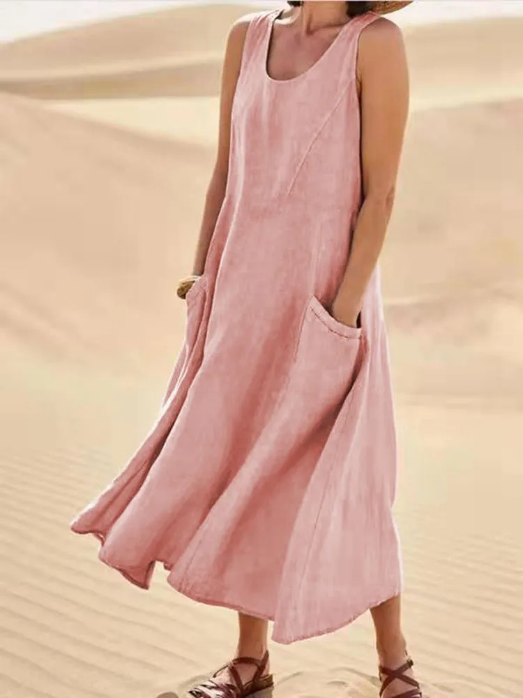 Casual Solid Pocket Sleeveless Dress