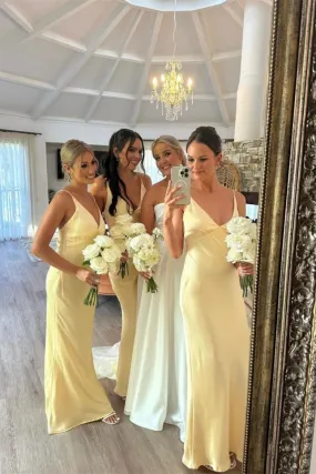 Casual Yellow V Neck Sheath Long Party Dress