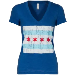 Chicago Women's Royal Distressed Flag Triblend V-Neck Tee