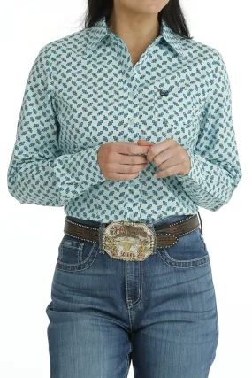Cinch Ladies Button Down Western L/S Shirt - Light Blue - MSW9164215