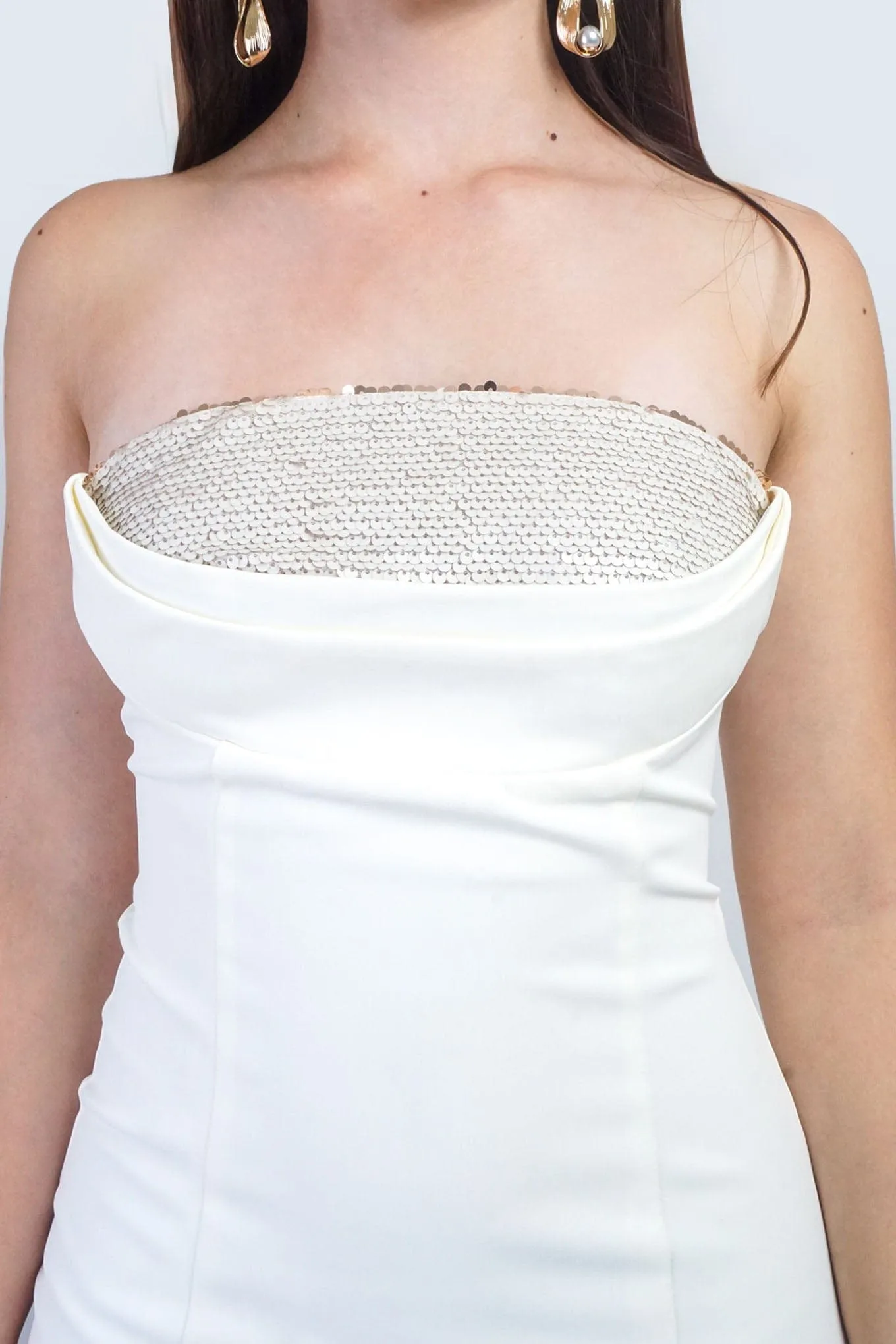 Cream Sequin Strapless Mini Dress