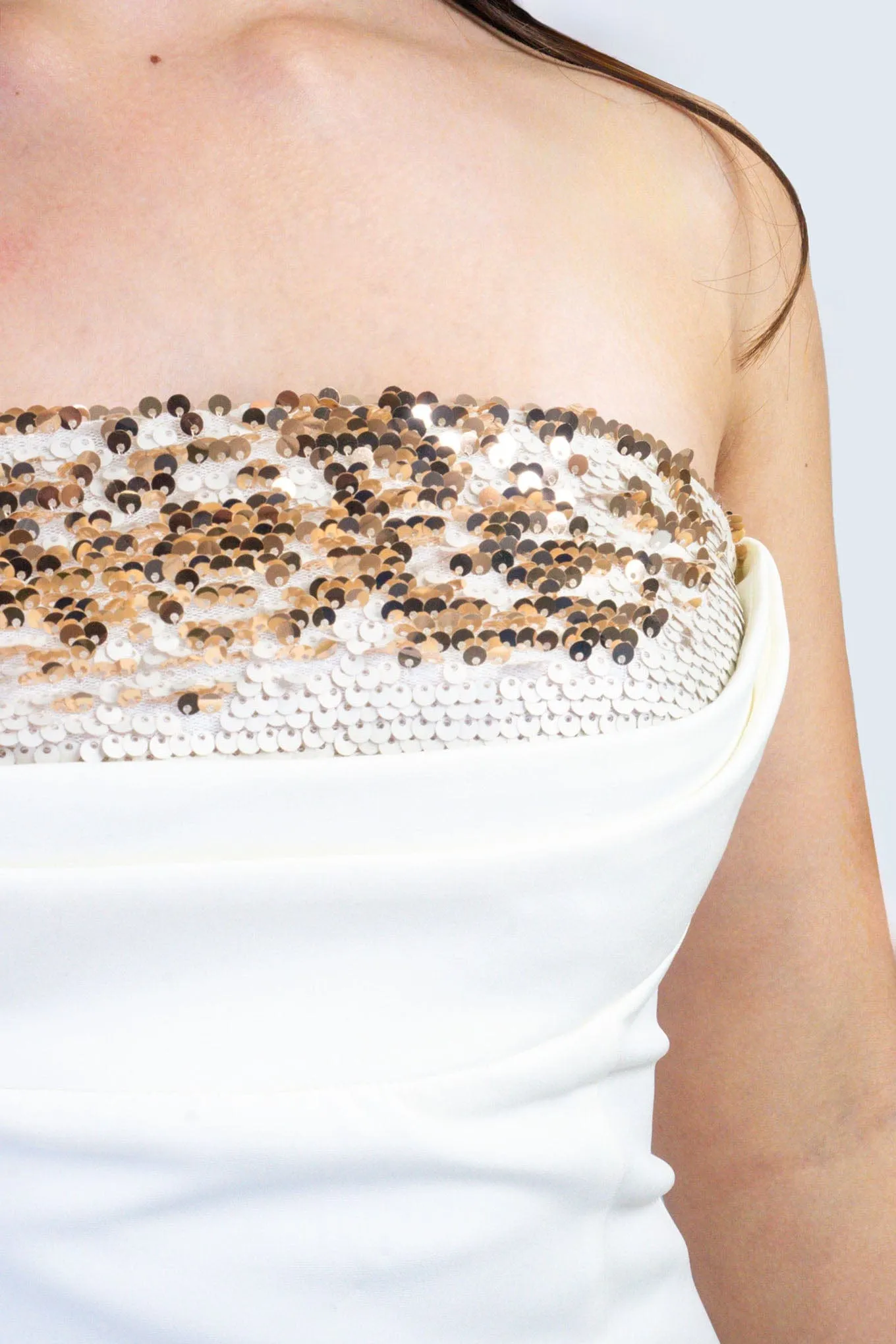 Cream Sequin Strapless Mini Dress