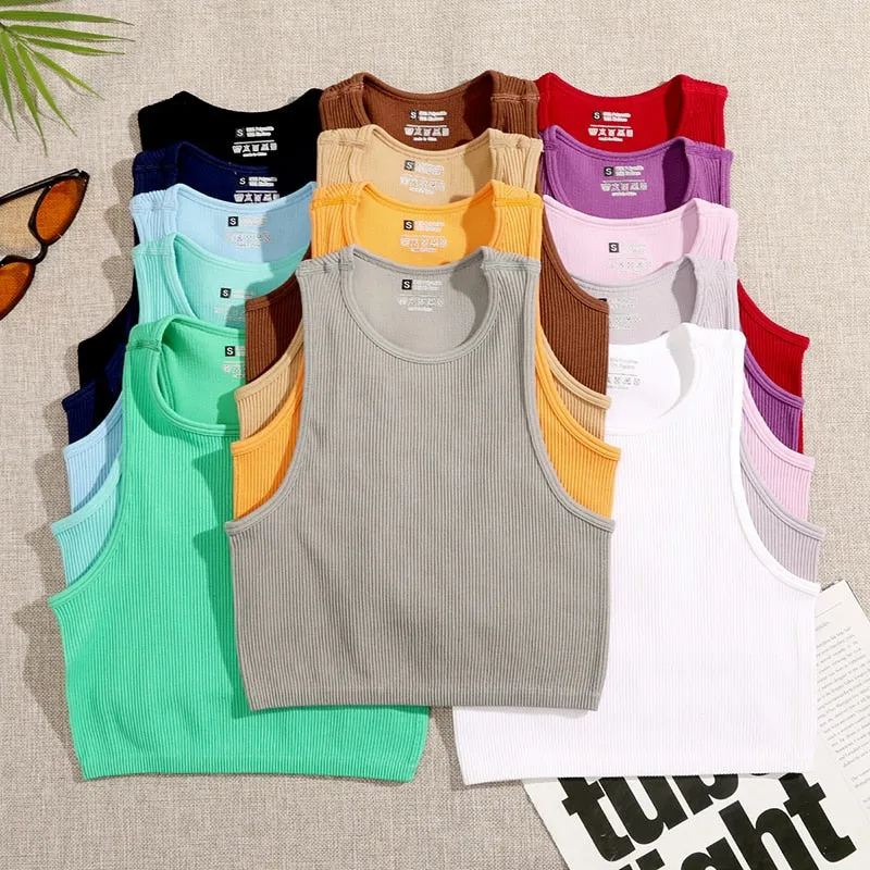 Crop Top Women Solid Basic T-shirts