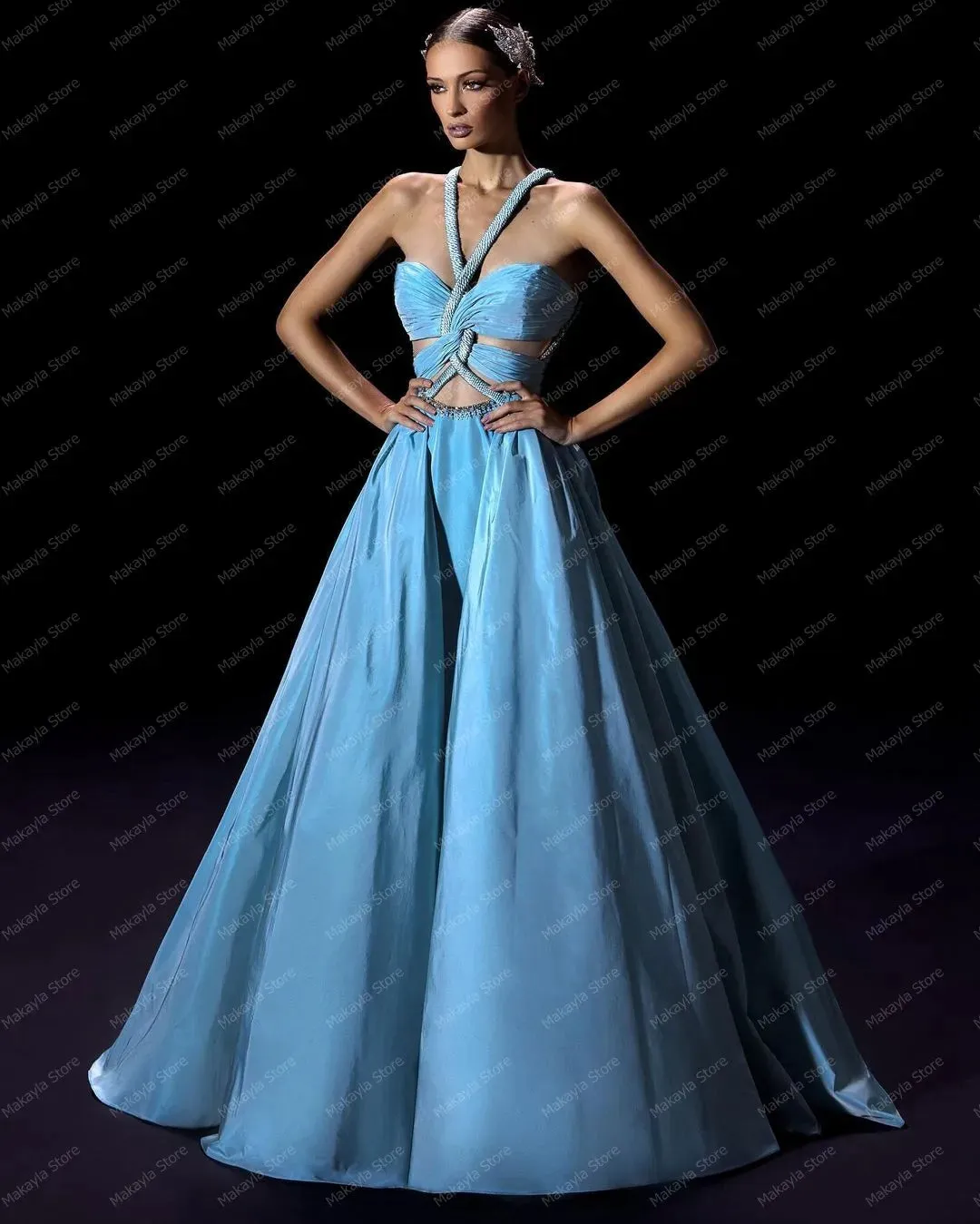 Custom Bandage Halter Bodice Taffeta Gown