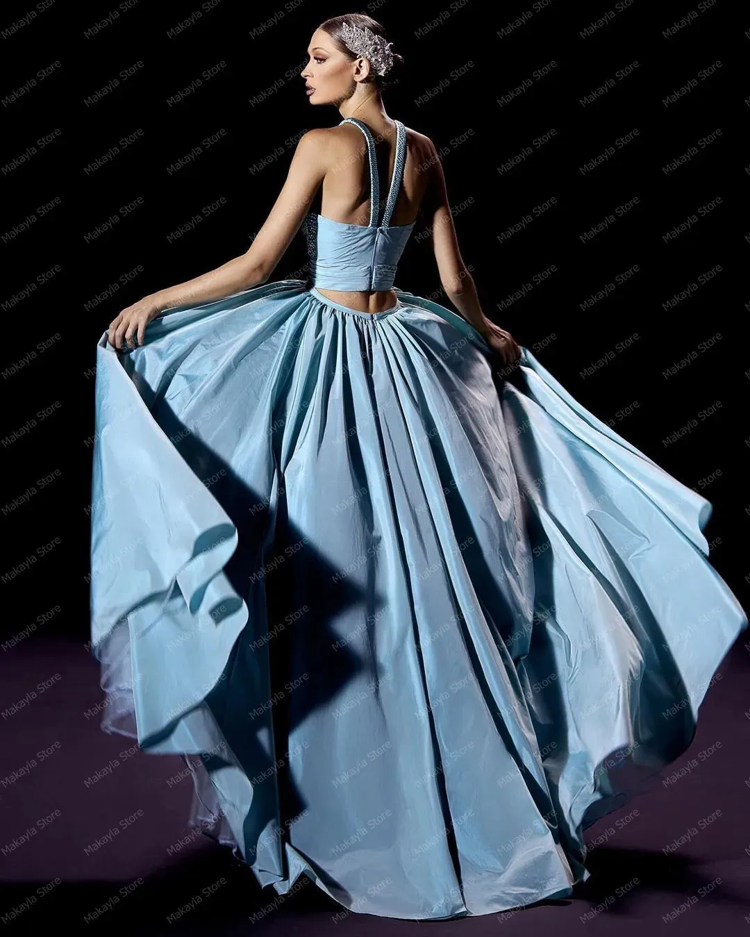 Custom Bandage Halter Bodice Taffeta Gown