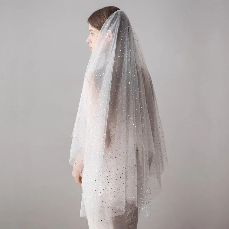 Cut Edge Ivory Stars Two Layer  Wedding Veils | Bridelily