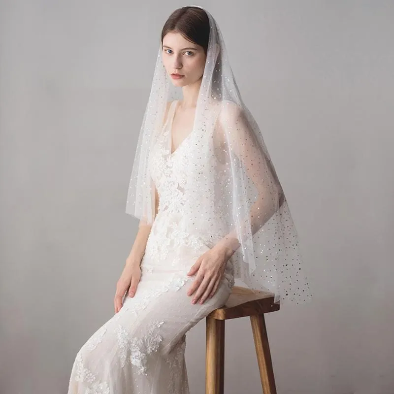 Cut Edge Ivory Stars Two Layer  Wedding Veils | Bridelily