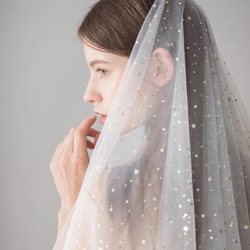 Cut Edge Ivory Stars Two Layer  Wedding Veils | Bridelily