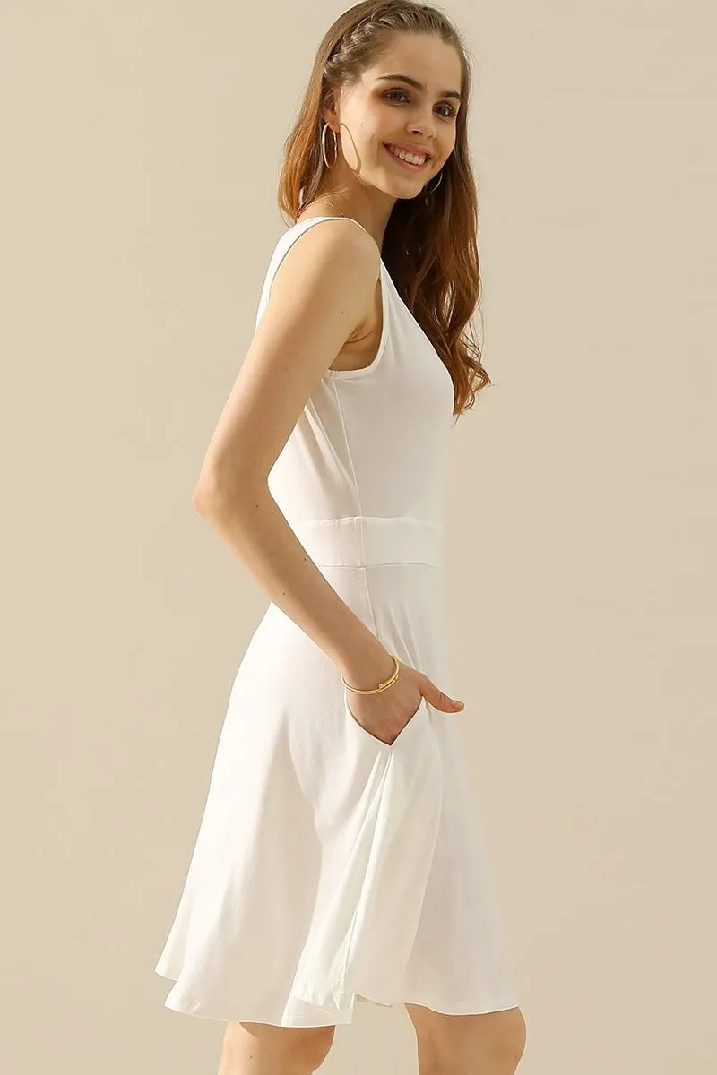 DEEP V NECK SLEEVELESS SWING FLOUNCE DRESSES