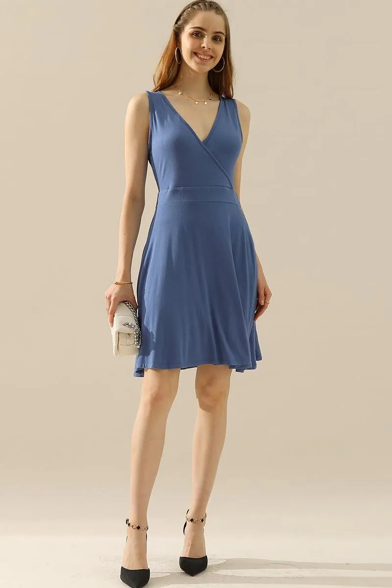 DEEP V NECK SLEEVELESS SWING FLOUNCE DRESSES