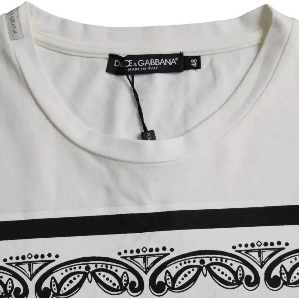 Dolce & Gabbana White Bandana Print Cotton Short Sleeves Men T-shirt