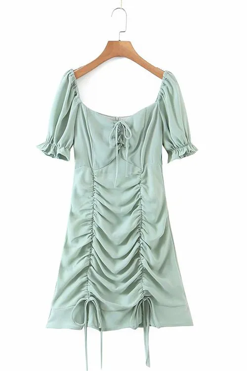 Drawstring Short Sleeve Mini Dress
