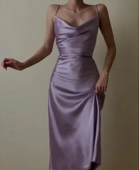 Elegant Dress For Formal Spaghetti Straps Purple Evening Dresses Satin Prom Dresses