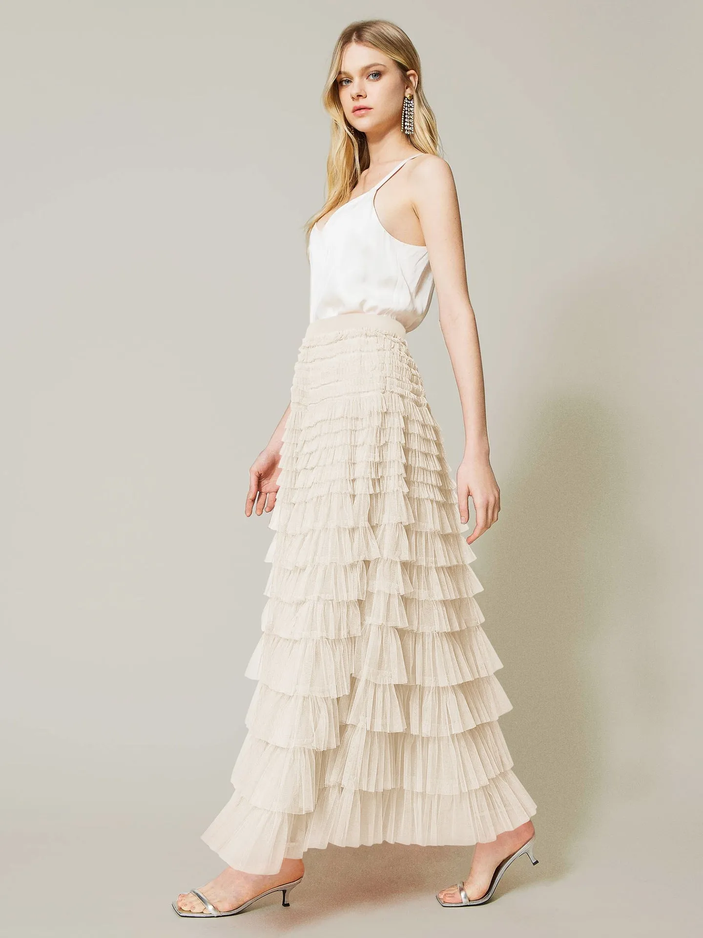 Elegant Solid Color High-Waisted Tulle Puff Skirt