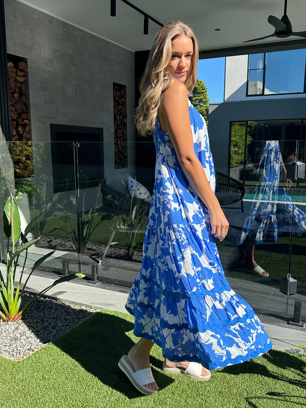 Florida Floral Sun Dress - Blue