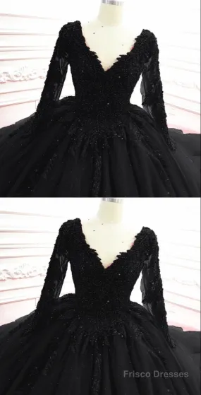 Gothic Black Wedding Dresses With Sleeves Prom Dresses