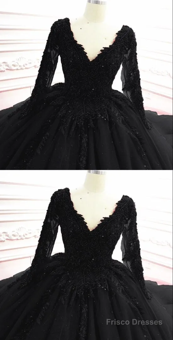 Gothic Black Wedding Dresses With Sleeves Prom Dresses