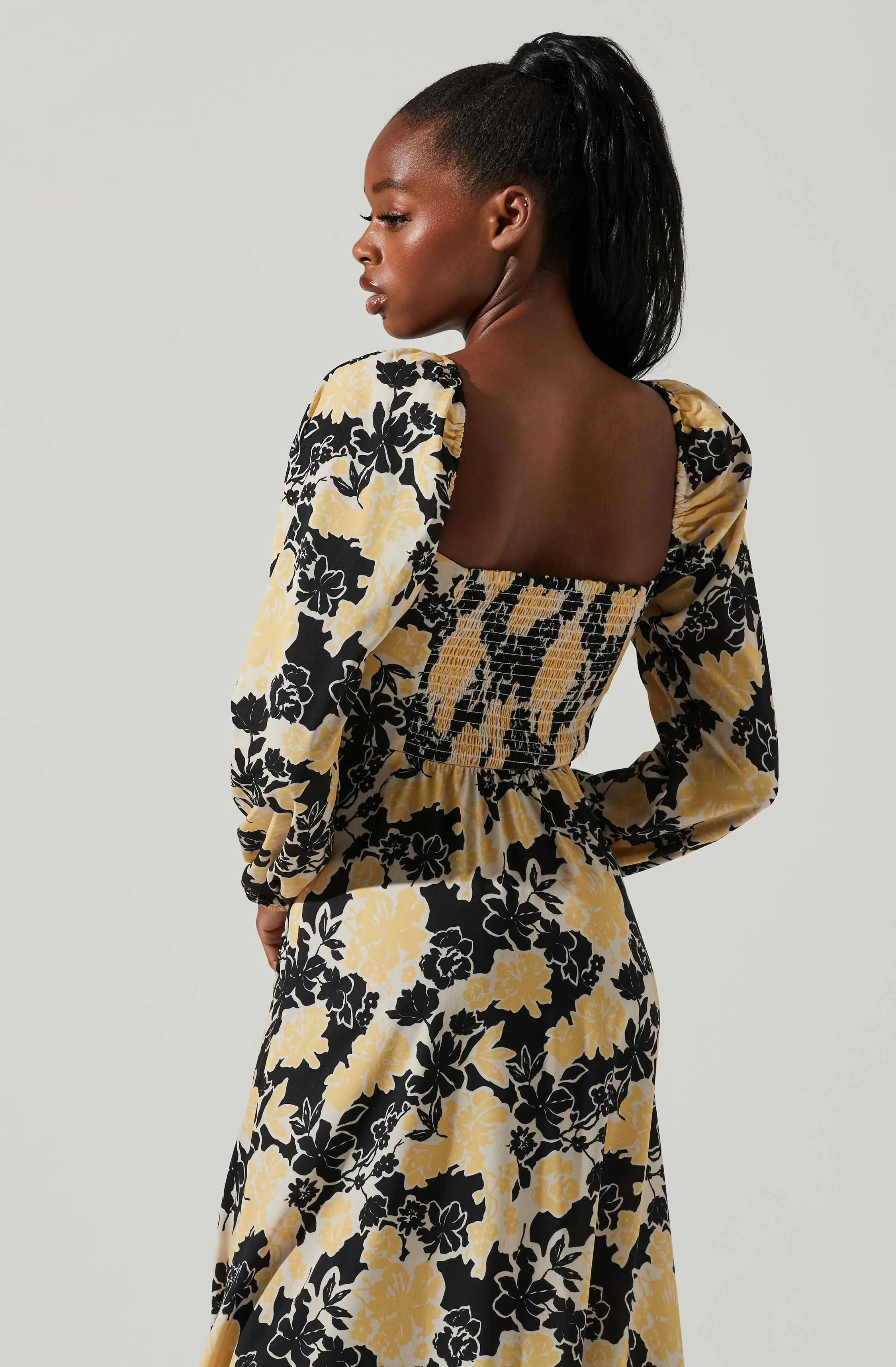 Hayden Floral Square Neck Tie Waist Midi Dress