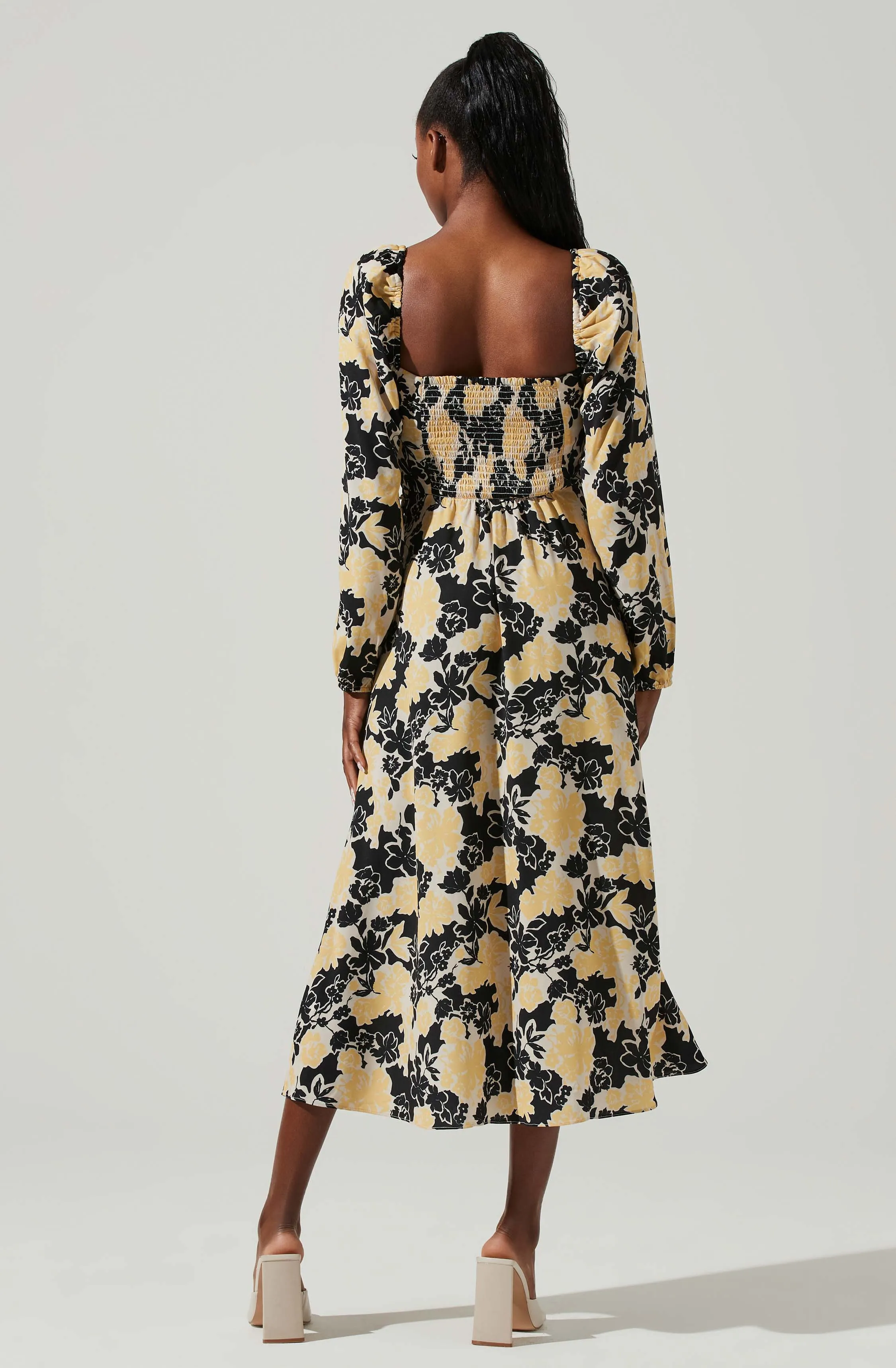 Hayden Floral Square Neck Tie Waist Midi Dress