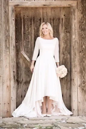 High Low Casual Wedding Dresses with 3/4 Sleeves