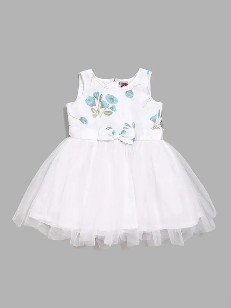 HOP Kids White Floral Printed Mesh Dress