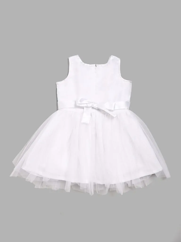 HOP Kids White Floral Printed Mesh Dress