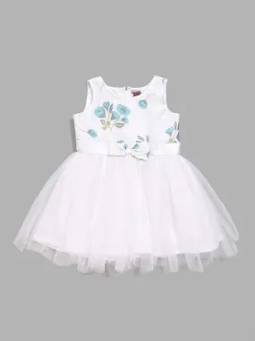 HOP Kids White Floral Printed Mesh Dress