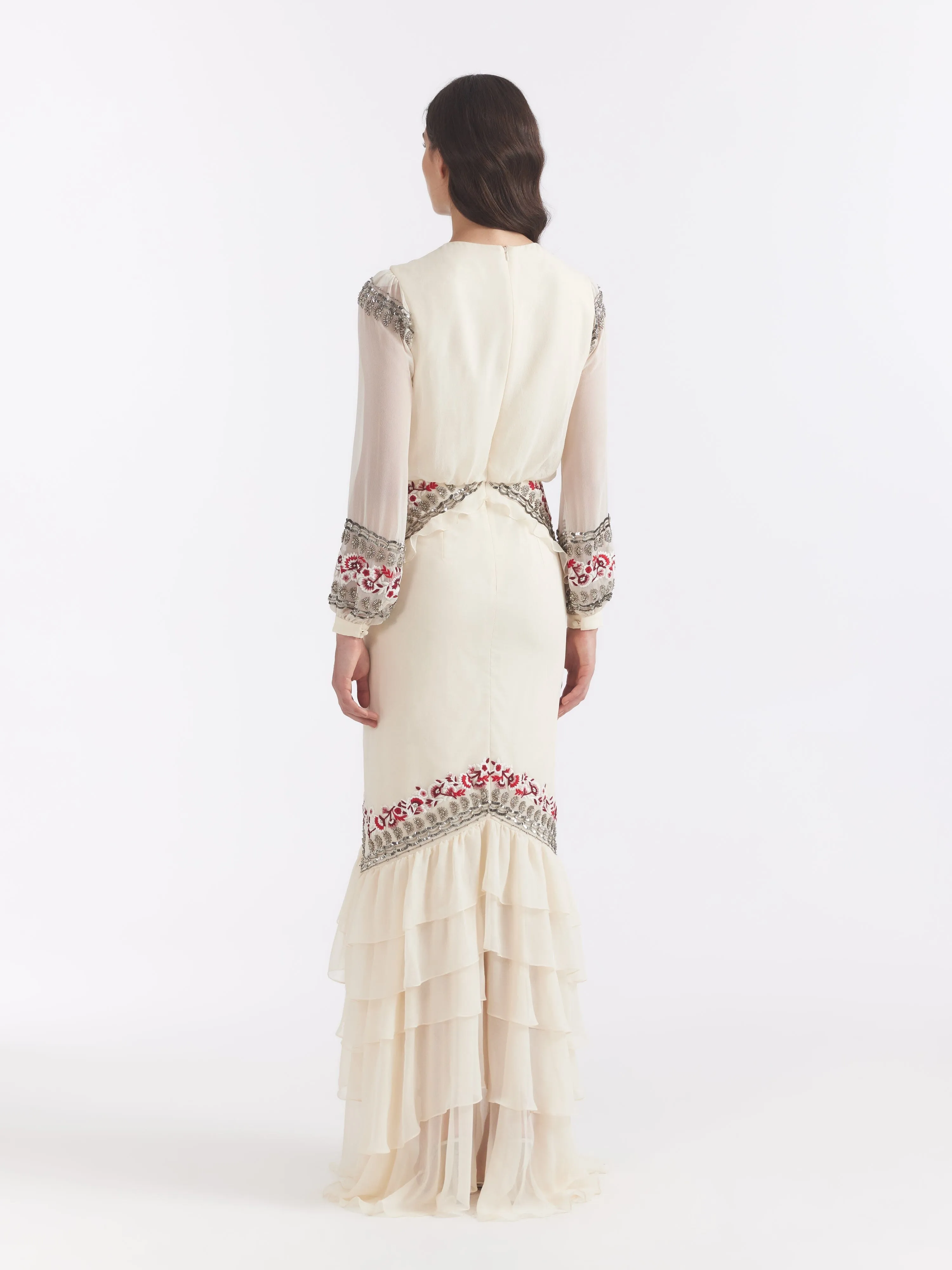 Isa Long C Dress Cream Botanic Embroidery