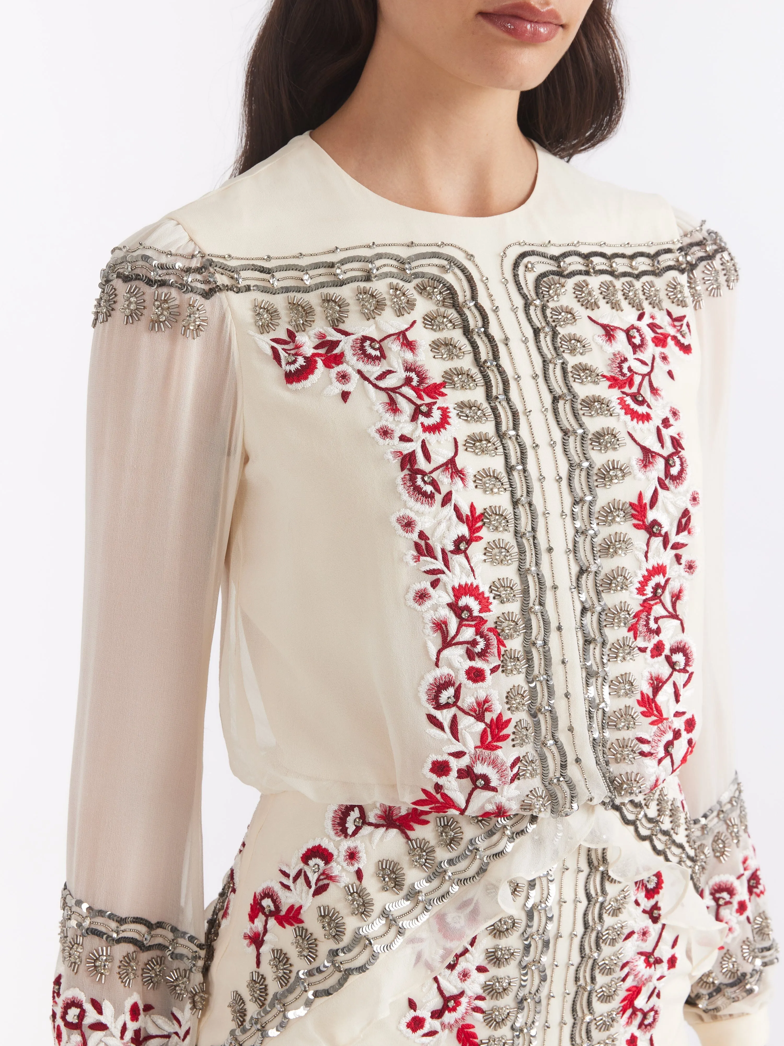 Isa Long C Dress Cream Botanic Embroidery