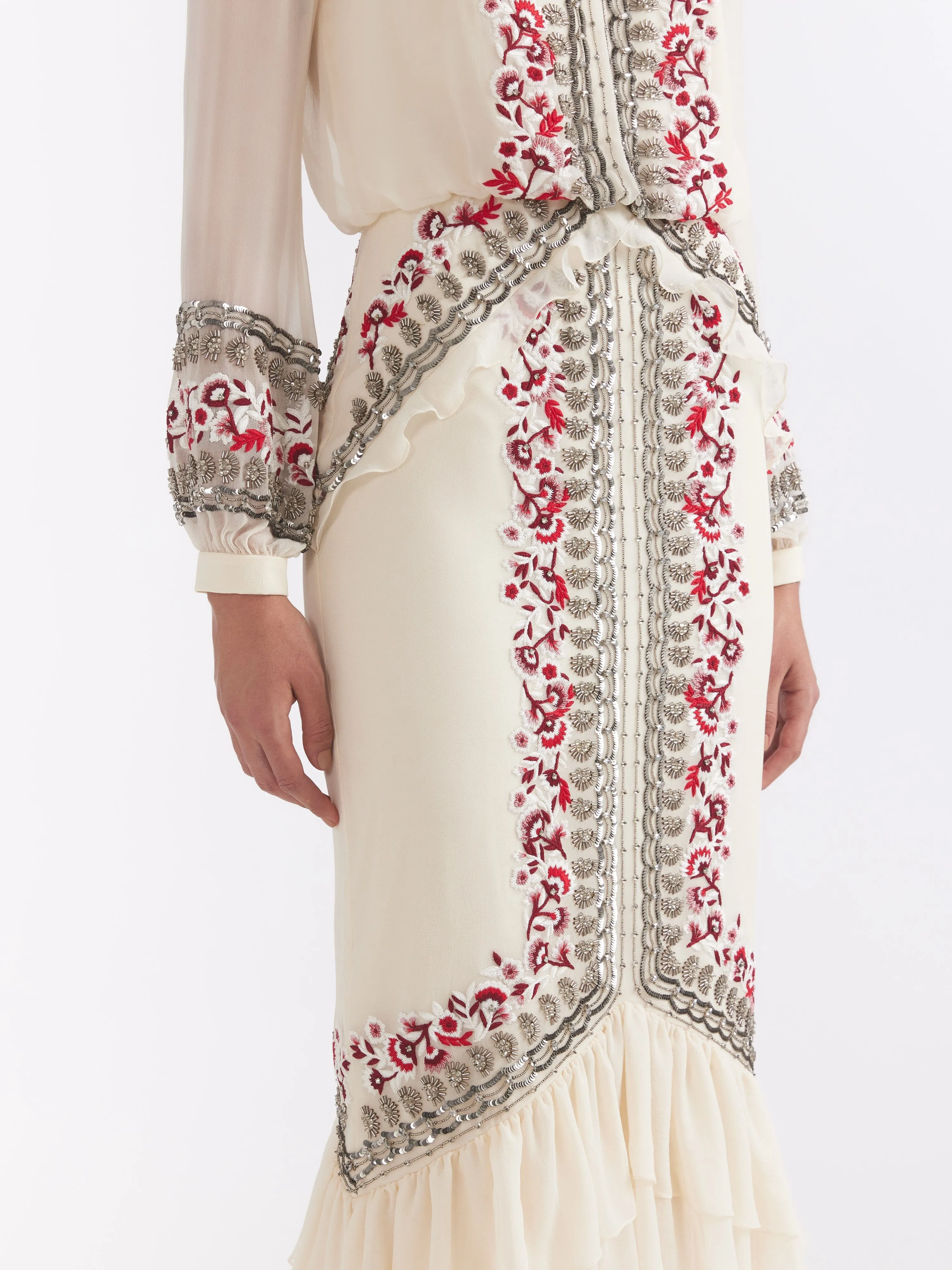 Isa Long C Dress Cream Botanic Embroidery
