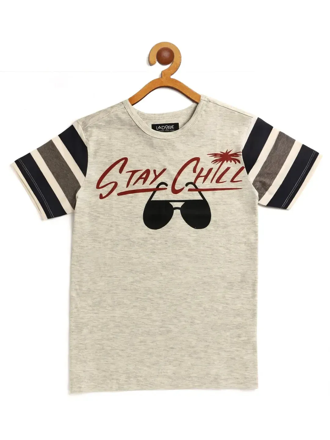 Kids Grey Heather Printed Round Neck Cotton T-shirt