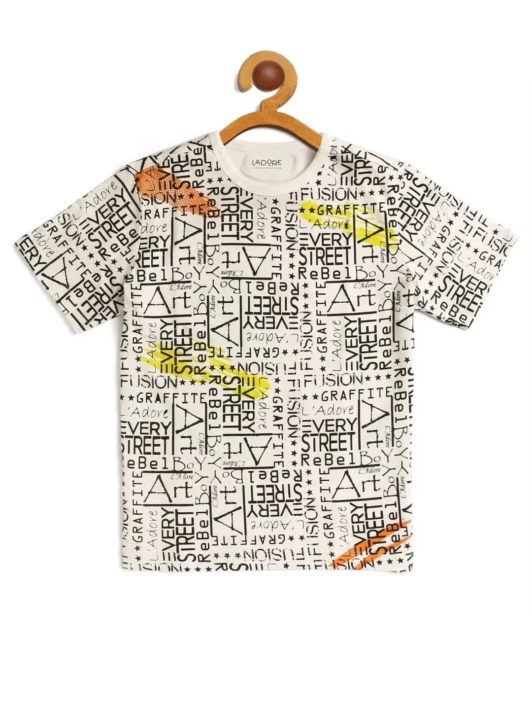 Kids White and Black Graphic Printed Round Neck Cotton T-shirt