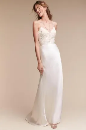 Lace Bodice Casual Wedding Dress with Spaghetti Straps